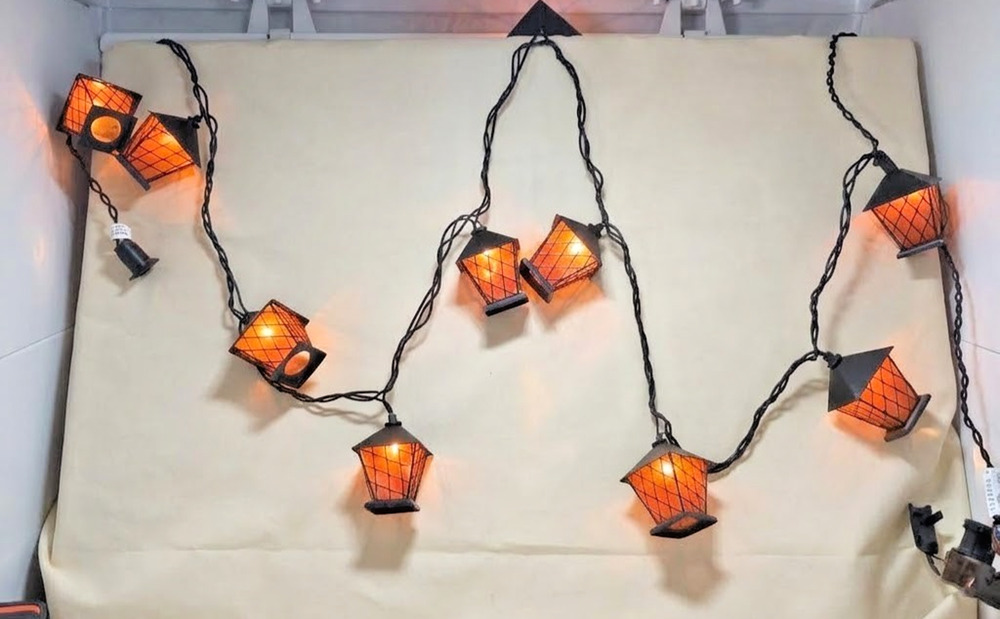 Mini Metal Coach Style String Lights Halloween Orange Lantern Strand Deck Decor